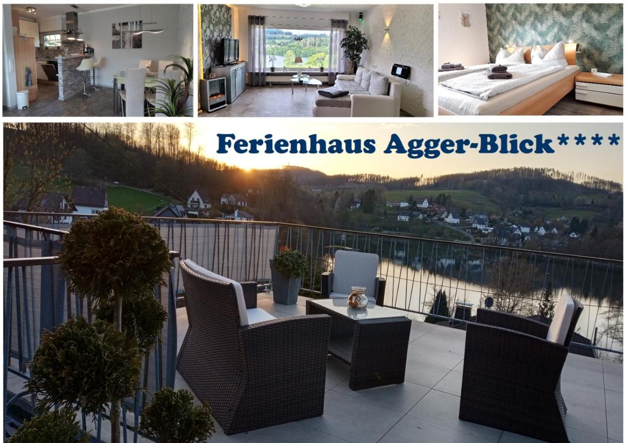 Villa Exklusives Ferienhaus Agger-Blick mit riesiger Lounge-Terrasse und einzigartigem Seeblick Gummersbach Exterior foto